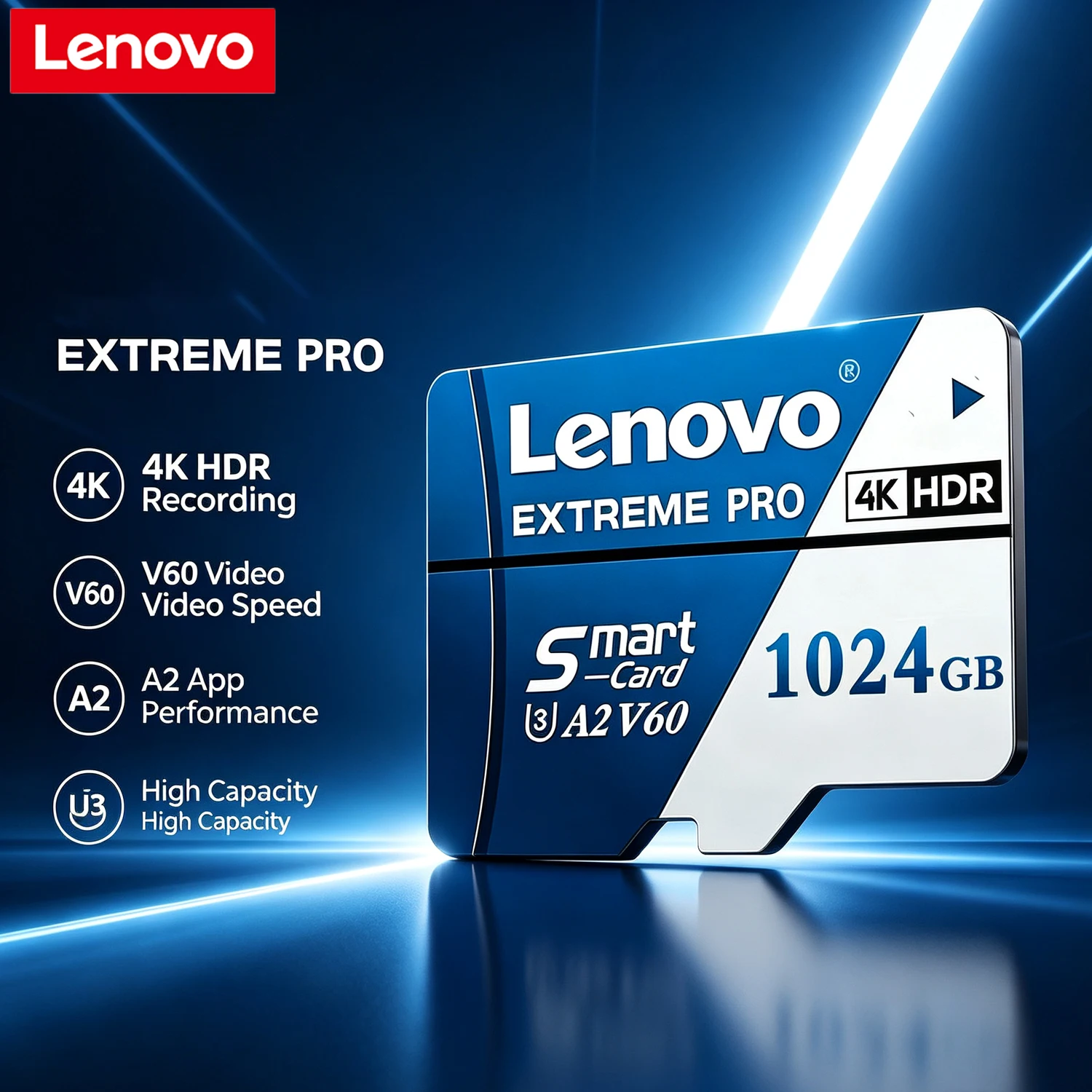 Cartão Micro SD Lenovo 1 TB Extreme Pro, alta velocidade U3 V60, cartão de memória 4K Full HD, 128 GB, 256 GB, 512 GB, cartões TF para telemóvel e drone.