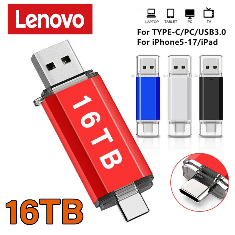 Pen Drive Lenovo 16TB 2 em 1 OTG USB 3.0 Tipo C 8TB 2TB para iPhone, Samsung, Huawei, Xiaomi, Android, Laptop, Memória USB Pen Drive Lenovo 16TB 2 em 1 OTG USB 3.0 Tipo C 8TB 2TB para iPhone, Samsung, Huawei, Xiaomi, Android, Laptop, Memória USB