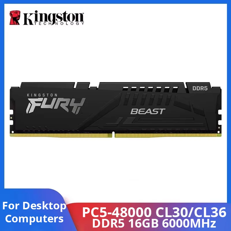 Memória RAM Kingston DDR5 FURY Beast 32GB 16GB 6000MHz CL36 CL30 Perfis de Memória AMD EXPO 288Pin DIMM PC5-48000