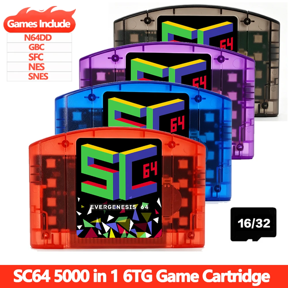 Cartucho de Jogo Open Source SC64 5000 em 1 N64 com Cartão de 16/32G para Console de Videogame Nintendo 64, Suporta Jogos N64DD/SNES/GBC