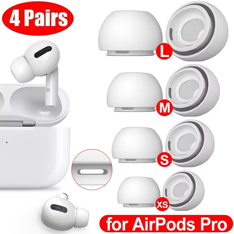 4 pares de pontas de ouvido de silicone tampões de ouvido protetores buraco de redução de ruído fones de ouvido capa de substituição almofadas de ouvido para apple airpods pro 1 2
