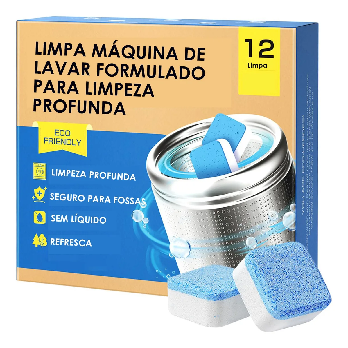 Pastilhas Efervescentes para Limpeza de Máquinas de Lavar Roupa Multifuncionais para Modelos Frontais ou de Superior