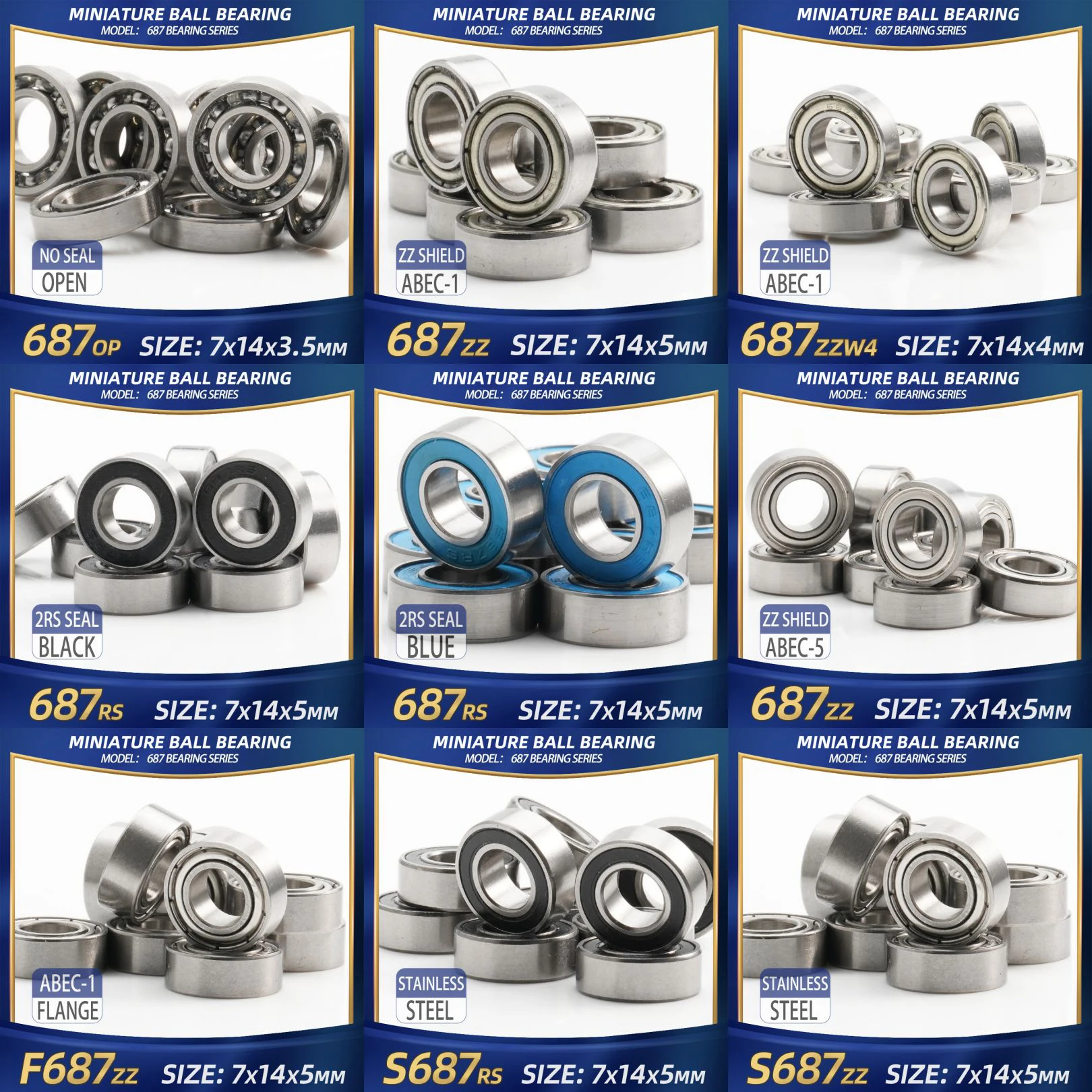 Fushi 687 zz rolamento 7x14x5mm 10 peças 687zz rs 2rs 687 rolamentos de peça de mão aberta para placa de vídeo de alta velocidade para motor