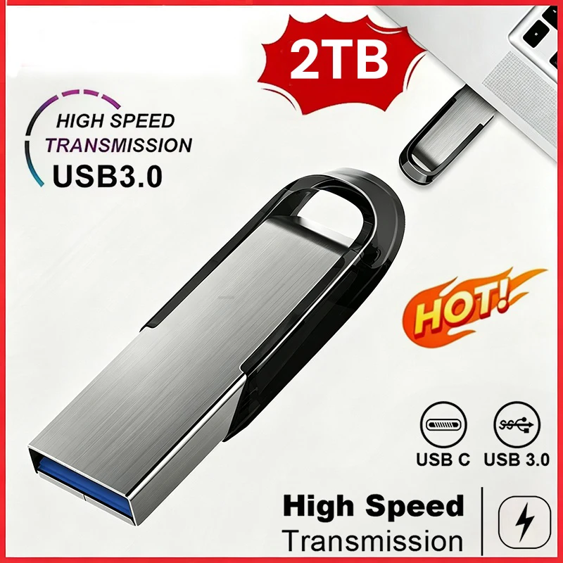 Pen Drives USB 3.2 de Metal Lenovo 2TB, Super Alta Velocidade, Pendrive 1TB 512GB, Pen Drives Portáteis para Carro, Telefone e Computador