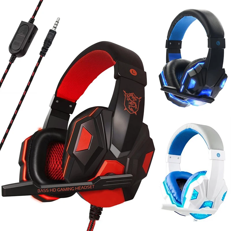 Fones de ouvido para jogos, 3.5mm, com fio, pc, baixo, estéreo, gamer, telefone, laptop, fone de ouvido, capacete com microfone para ps4, xbox one switch