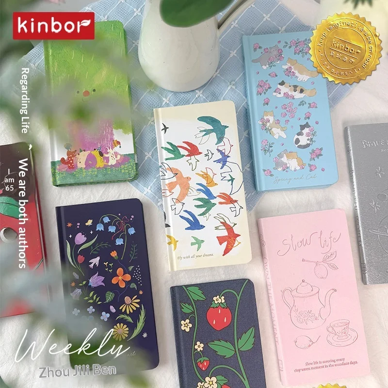 Agenda Fofa Kinbor Sem Data, Planejador Semanal e Diário, Caderno Slim Ilustrado para Preencher, Lista de Tarefas Semanal, Capa Dura, Duas Páginas por Semana