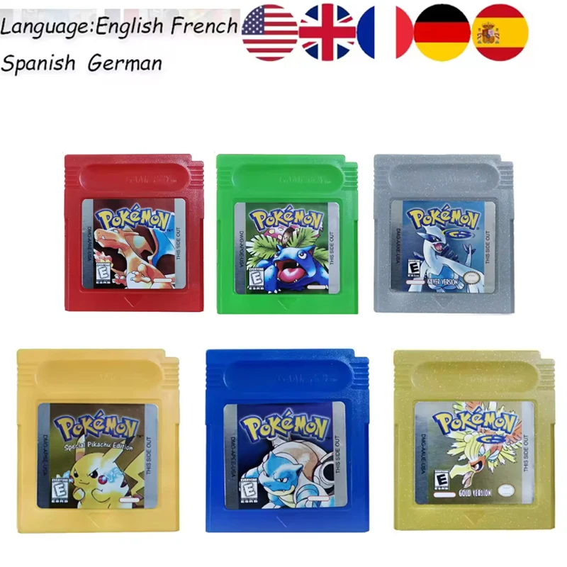Cartão de Jogo GBC 16 Bit, Cartucho de Videogame, Cartão de Console GB/SP, Vários Estilos, Vermelho, Azul, Cristal, Dourado, Verde, Prateado, Amarelo