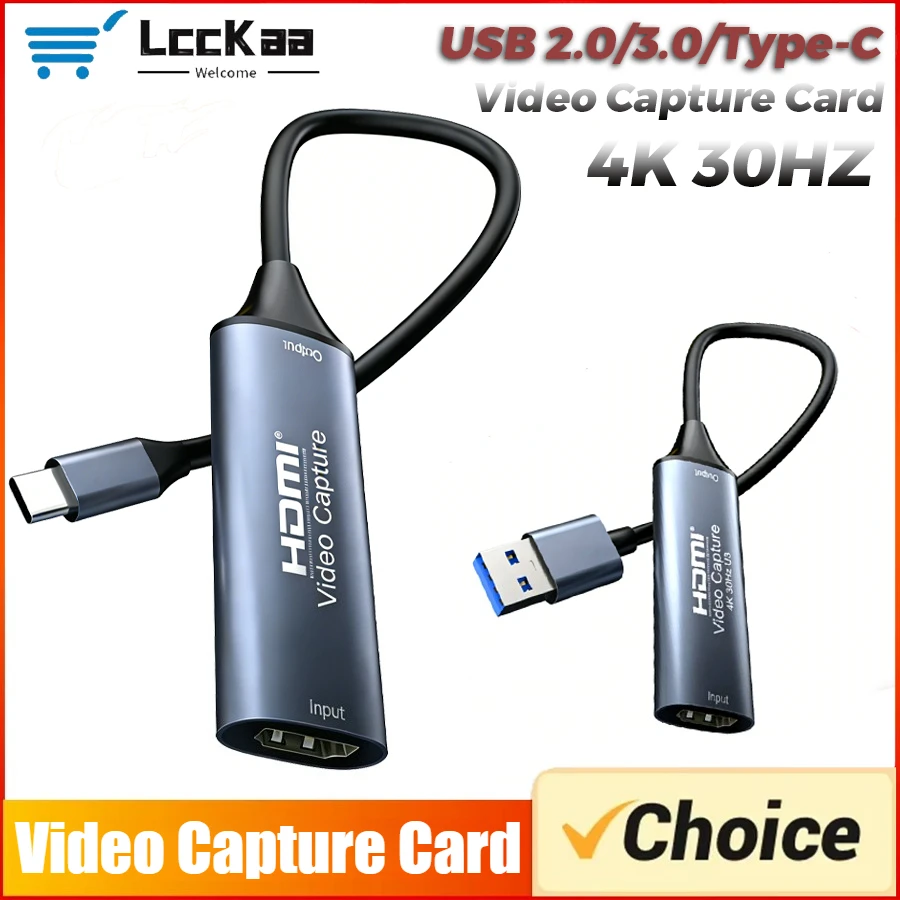 Placa de Captura de Vídeo USB 2.0 3.0/Type-C 4K 30Hz HDMI para Type C para Macbook PS4 PC Gravação de Jogos DVD Câmera Transmissão ao Vivo Windows
