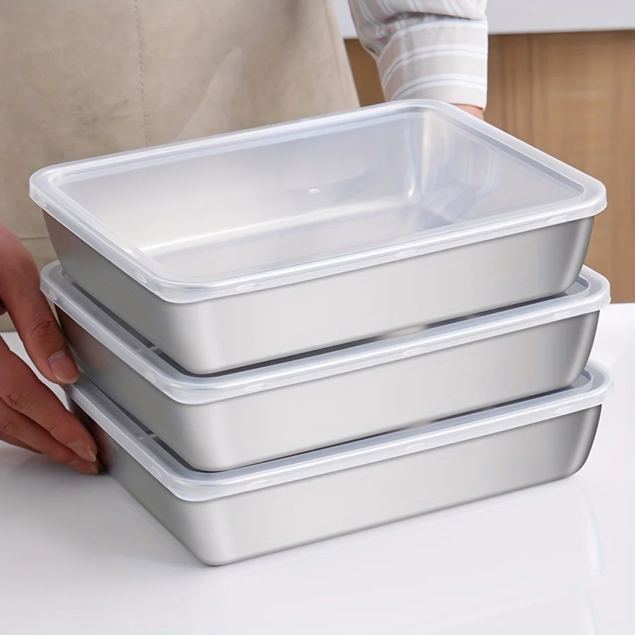 Conjunto de recipientes de armazenamento de alimentos de aço inoxidável de 3 peças - organizadores de cozinha herméticos sem BPA para geladeira/despensa/produtos secos