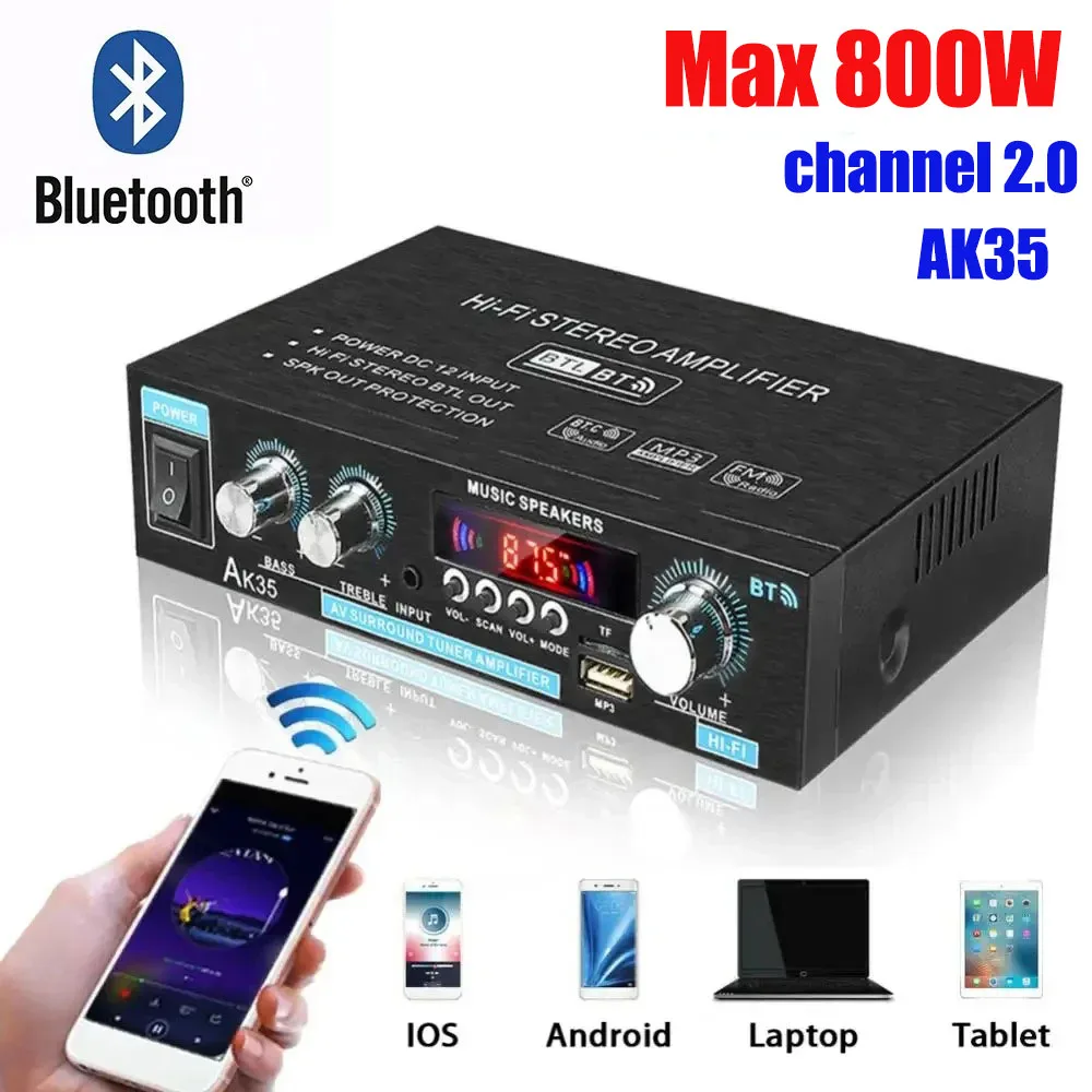 Amplificadores Digitais de Alta Fidelidade Bluetooth, MP3 Channel 2.0, Som AMP, Suporte 110V-240V, FM, USB, Controle Remoto, Casa, Carro Amplificadores Digitais de Alta Fidelidade Bluetooth, MP3 Channel 2.0, Som AMP, Suporte 110V-240V, FM, USB, Controle Remoto, Casa, Carro
