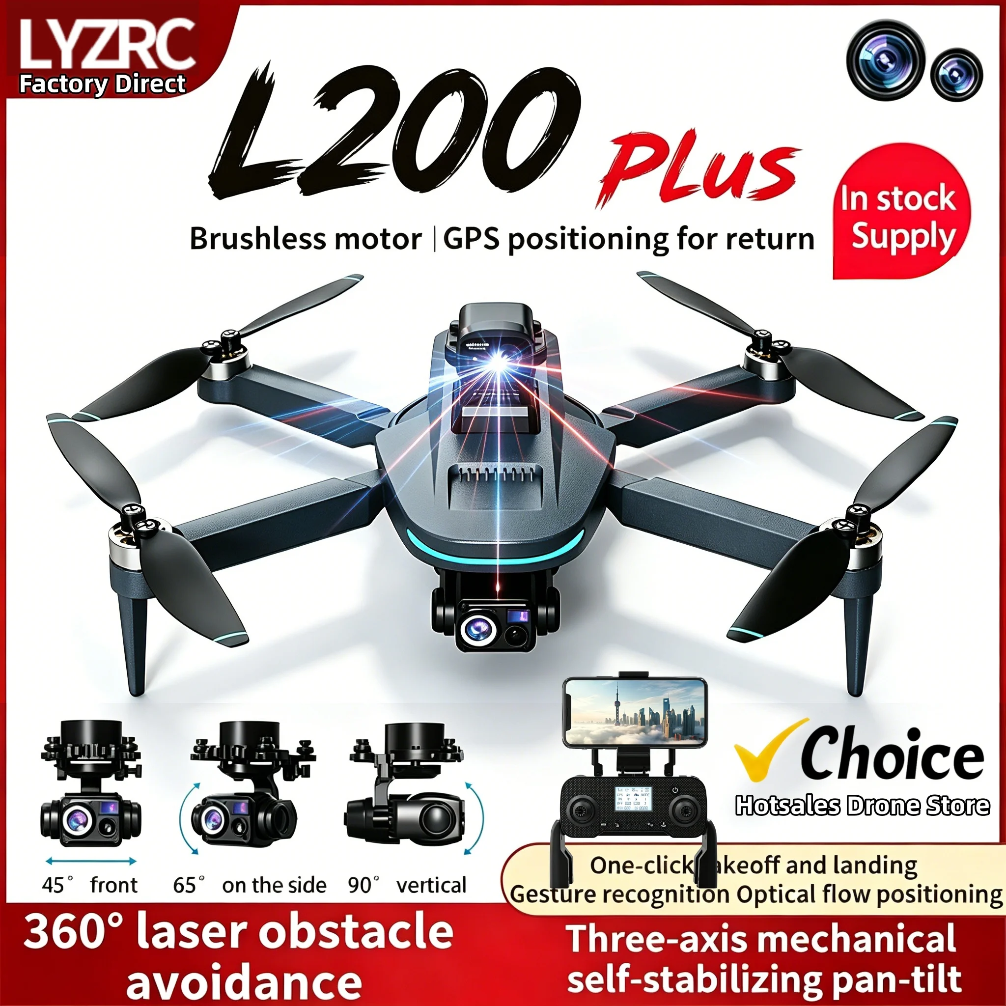 Novo Drone GPS L200 Plus de Fábrica com Câmera Profissional 4K HD, Lente Dupla e Gimbal de 3 Eixos 360 ° Quadcopter RC com Evitação de Obstáculos a Laser e Motor Sem Escovas Novo Drone GPS L200 Plus de Fábrica com Câmera Profissional 4K HD, Lente Dupla e Gimbal de 3 Eixos 360 ° Quadcopter RC com Evitação de Obstáculos a Laser e Motor Sem Escovas