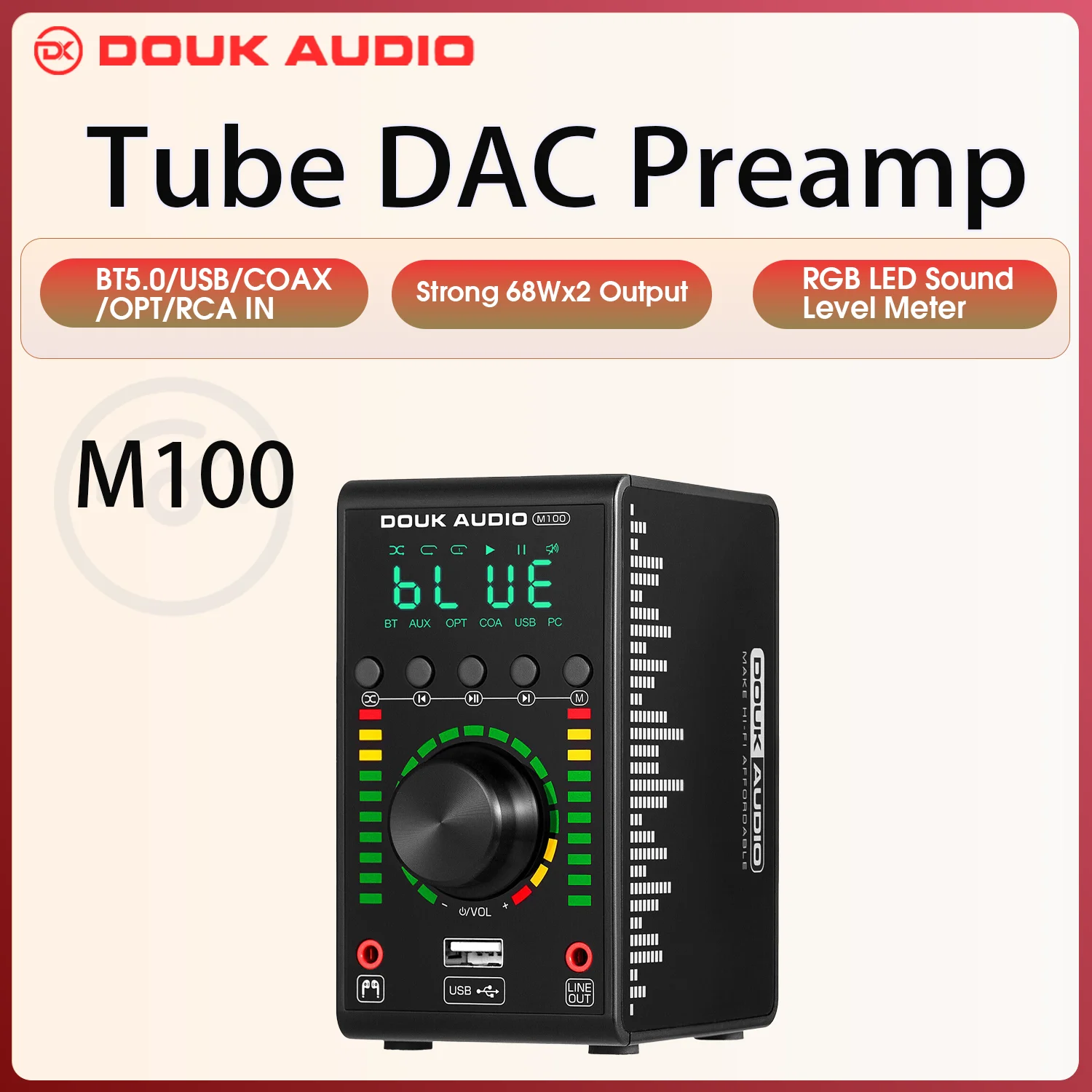 Douk áudio mini amplificador digital coax/opt integrado bluetooth 5.0 amp casa/carro/áudio marinho amplificador usb player 24b/192k