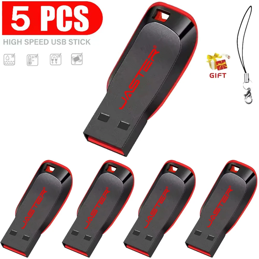 Lote de 5 Pen Drives USB de Baixo Preço, 32GB, 64GB, 128GB, Alta Velocidade, USB 2.0, Presente Criativo