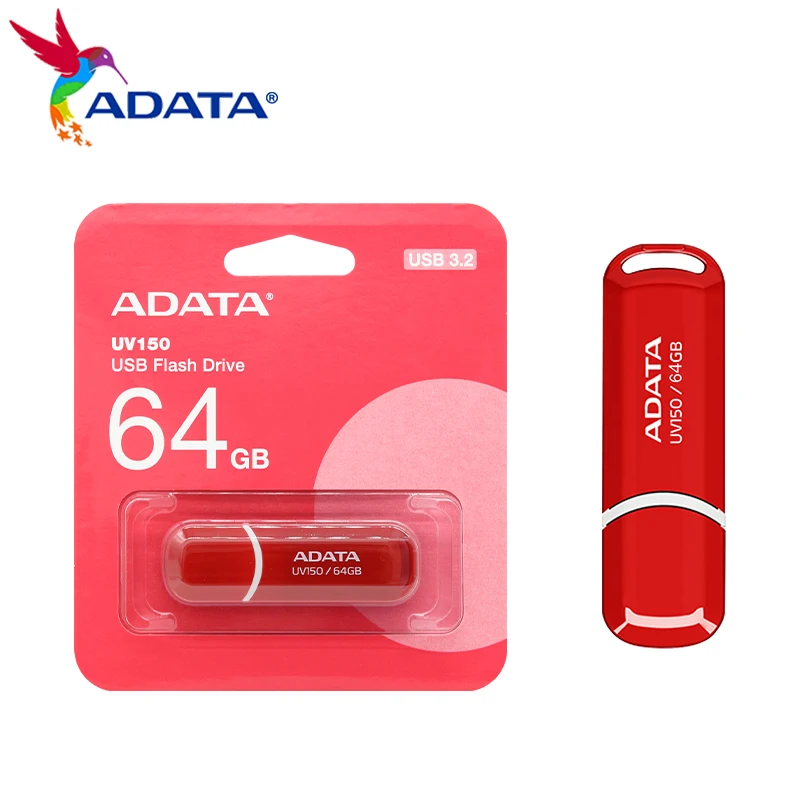 ADATA-USB Flash Drive para Computador, Pendrive Vermelho, Disco U, Disco U, USB 3.2, 32GB, 64GB, UV150, 100% Original