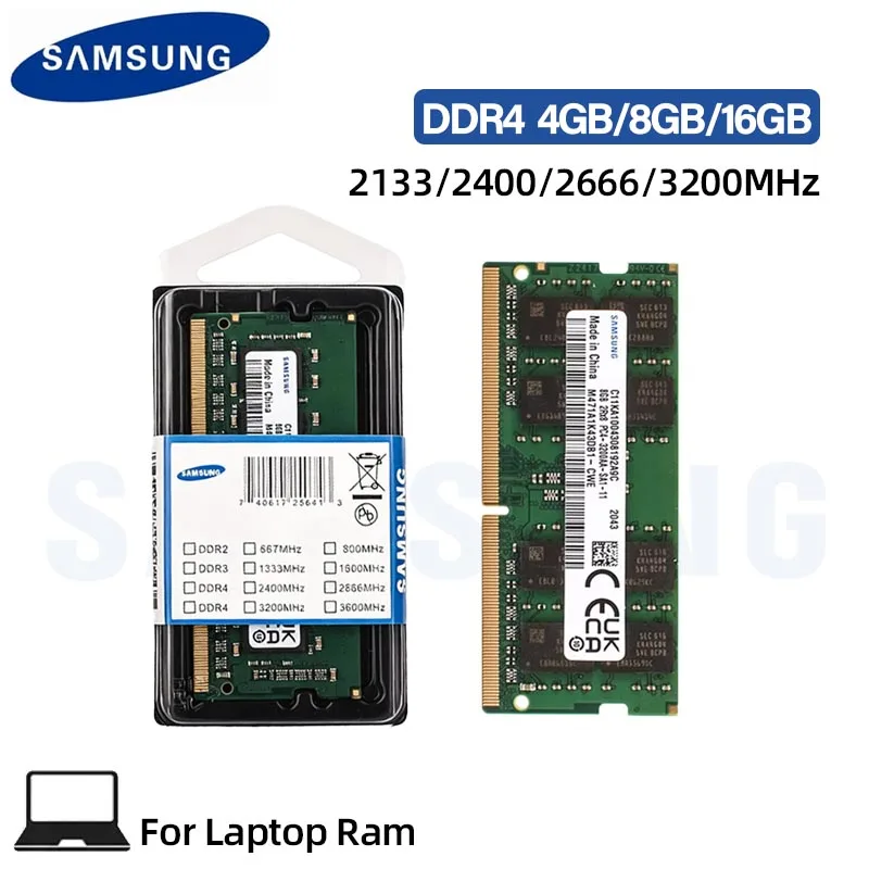 Memória RAM SAMSUNG DDR4 4GB 16GB 8GB 3200MHz 2666MHz 2400MHz 2133MHz para Laptop, Não-ECC SODIMM, Compatível com Intel & AMD, 1.2V 260PIN