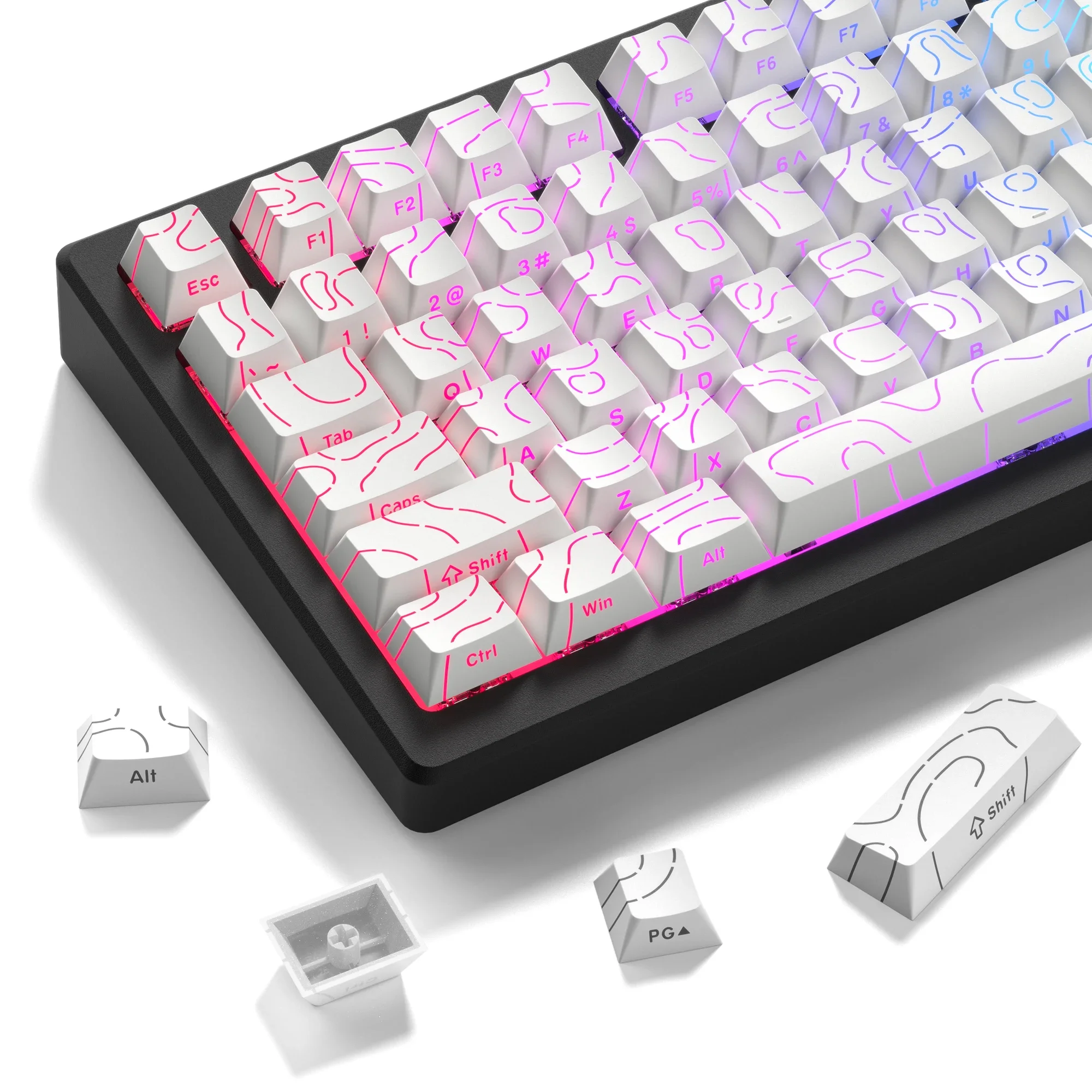 98 teclas topográficas brancas 4.0 pbt, teclas duplas, impressão lateral, brilho através de teclas retroiluminadas para teclado mecânico mx gamer