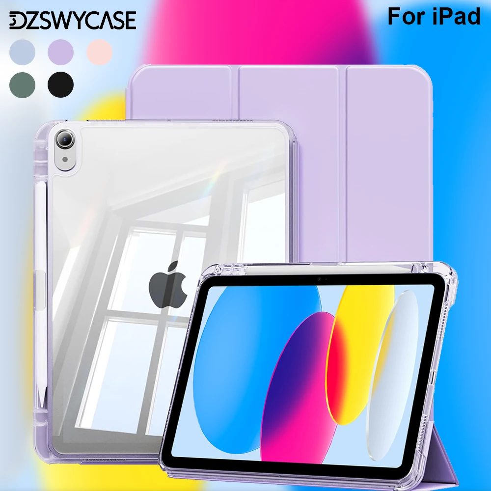 Capa Transparente para iPad 10ª Geração 10.9 A16, 11ª Geração Air 11 13 M2 M3 Pro 11 12.9 13 M4 Mini 7 6 9/8/7 10.2 6/5 9.7 com Suporte para Lápis