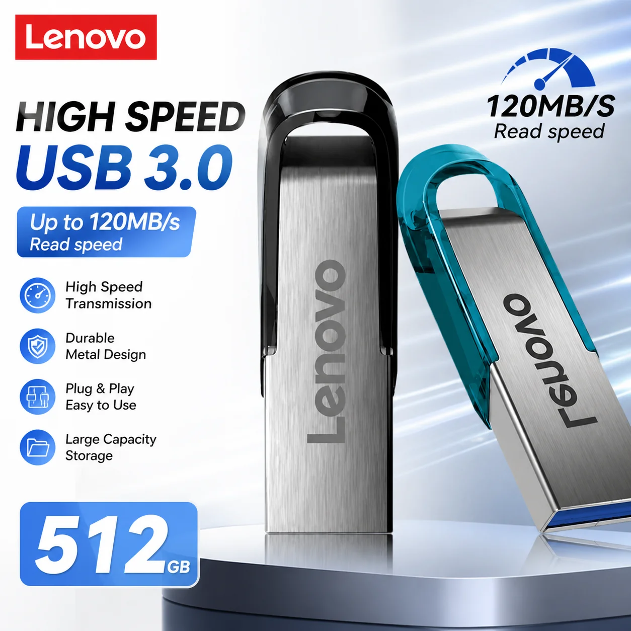 Pen Drive OTG Lenovo 128GB 256GB de Alta Velocidade USB 3.2 Flash Drives Metal Tipo-C Pendrive 512GB à Prova d'Água para Telefone e Computador