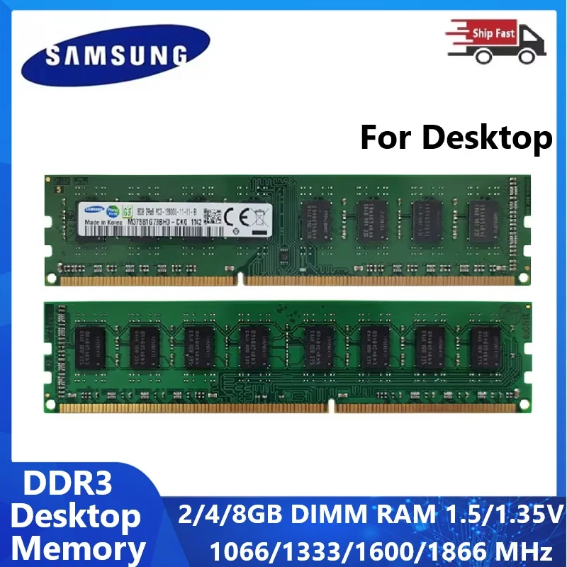 Memória RAM Samsung DDR3 DDR3L para Desktop 2GB 4GB 8GB DIMM 240 Pinos 1066 1333 1600 1866MHz Módulo de Memória PC3 PC3L