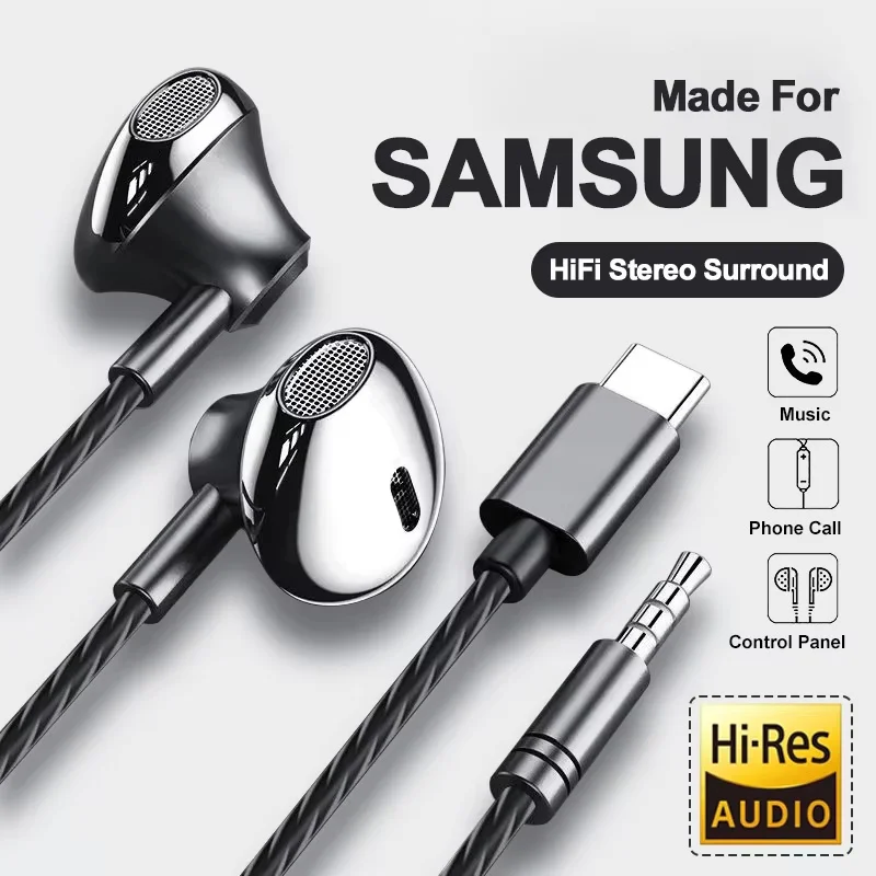 Usb tipo c fone de ouvido alta fidelidade baixo estéreo controle volume microfone 3.5mm com fio para galaxy s24 s23 s22 s21 ultra iphone 15 pro max