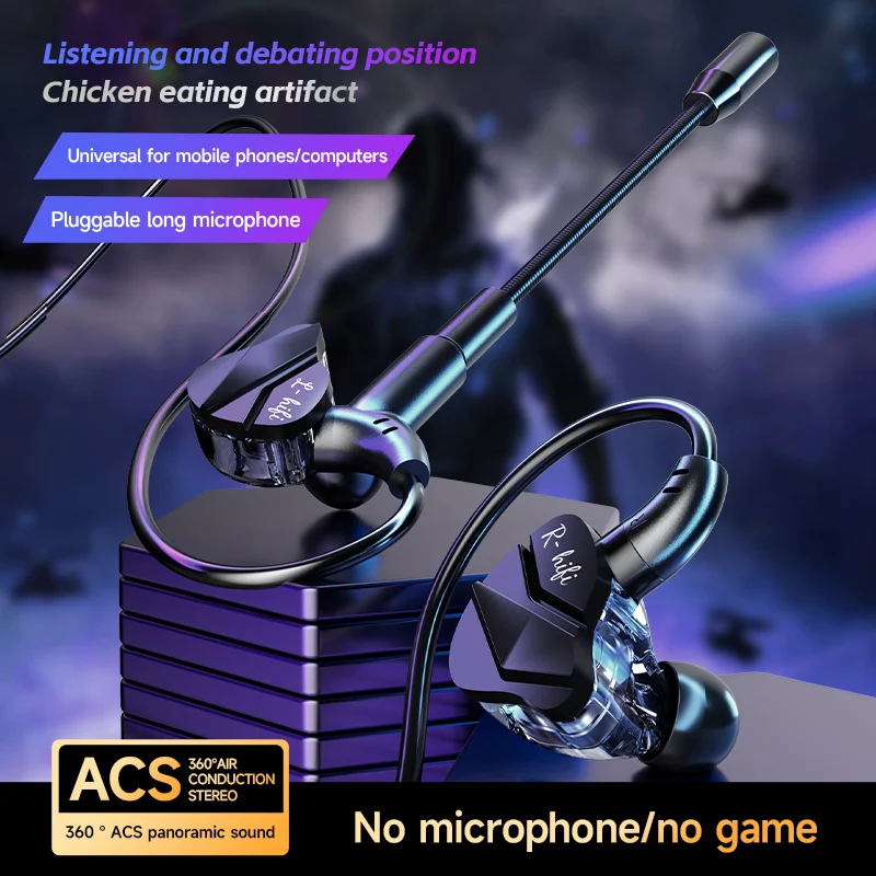 Fones de ouvido para jogos gamer com microfone HD 3,5 mm e TypeC Fones de ouvido intra-auriculares com fio Fone de ouvido estéreo HiFi para iPhone Samsung