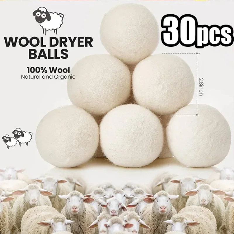 Bolas de secador de lã reutilizáveis, amaciante de tecido natural, acessórios para máquina de lavar roupa, lavagem doméstica, bolas de secador de lã, roupas