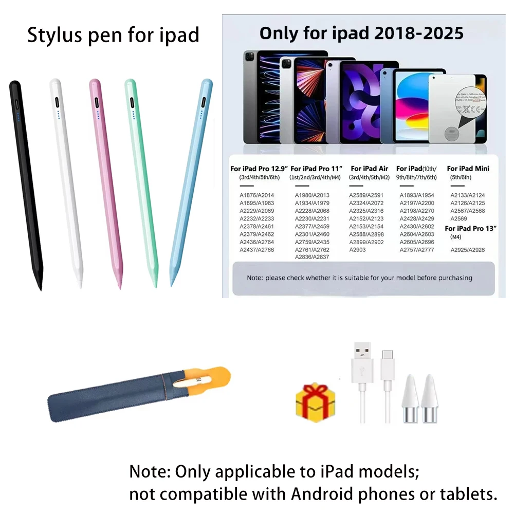 Caneta stylus dedicada para ecrãs táteis iOS, compatível com iPad Pro, Air e Mini, modelos 10ª, 9ª, 8ª, 7ª e 6ª geração. Caneta stylus dedicada para ecrãs táteis iOS, compatível com iPad Pro, Air e Mini, modelos 10ª, 9ª, 8ª, 7ª e 6ª geração.