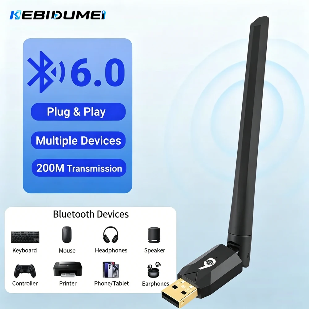 Adaptador Bluetooth USB KEBIDUMEI 6.0 para PC Windows 10/11, Receptor Bluetooth para Mouse, Teclado, Fone de Ouvido e Caixa de Som