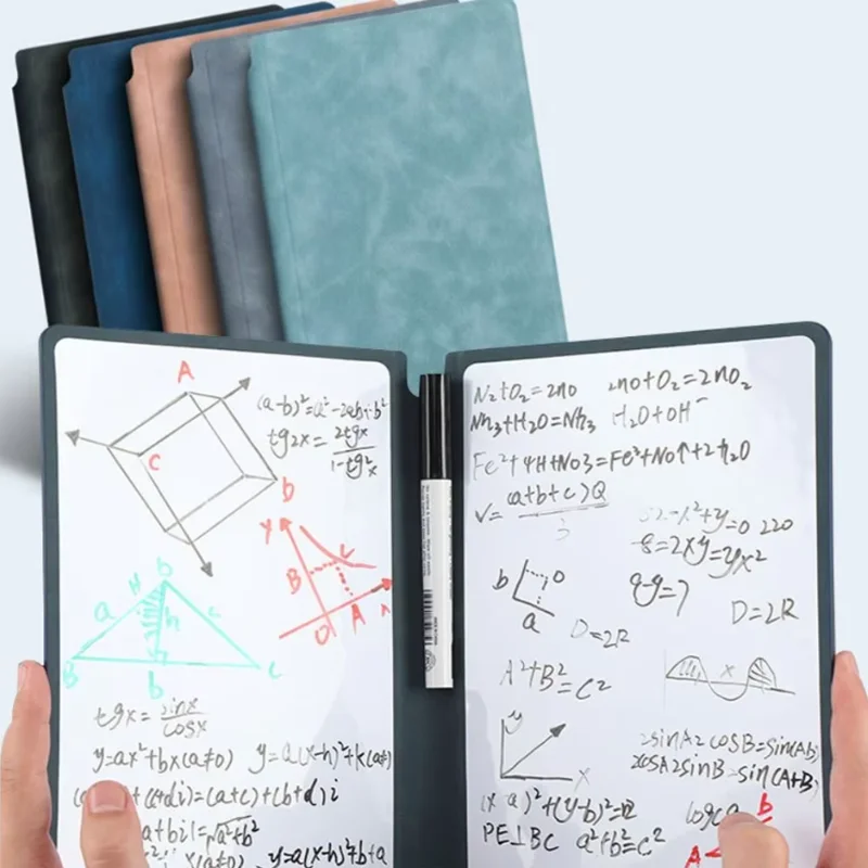 Conjunto de Caderno Reutilizável A5 com Caneta para Quadro Branco, Pano de Limpeza, Bloco de Notas de Couro, Planejador Semanal Portátil e Elegante para Escritório