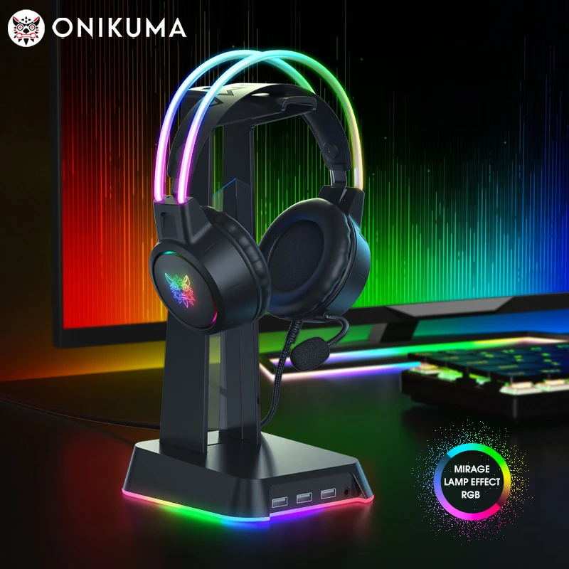 Fones de ouvido para jogos ONIKUMA RGB com microfone flexível HD 3,5 mm para PC Xbox PS4 PS5 Switch Jogos de computador