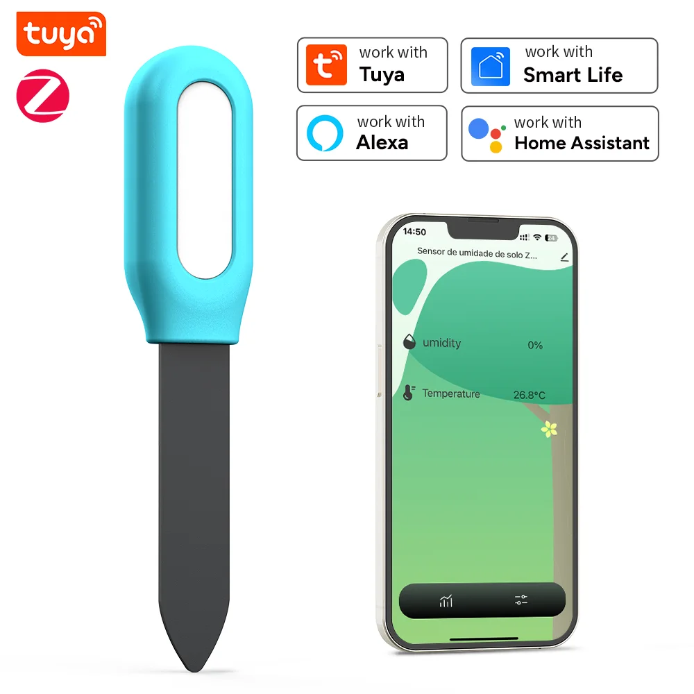 Tuya zigbee sensor de solo umidade temperatura detector de umidade vida inteligente assistente casa monitor em tempo real para planta jardim