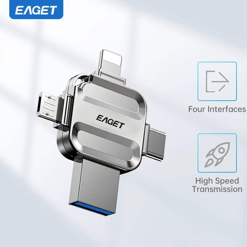 Eaget 4 em 1 mini unidade flash usb tipo c mirco b iluminação para usb 3.2 pendrive memórias usb vara para telefones pc laptops