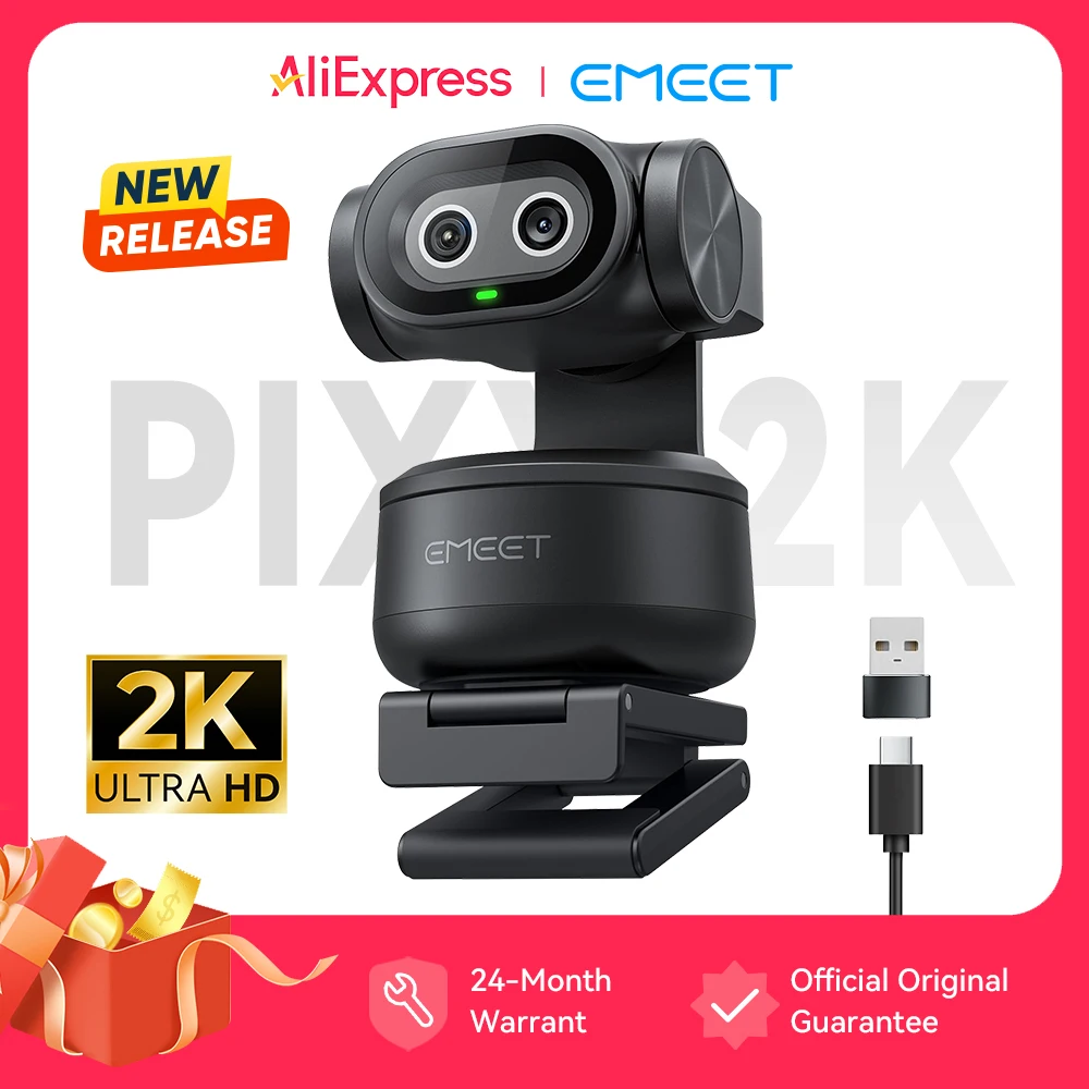 Webcam EMEET PIXY 2K, Câmara PTZ com Rastreio por IA e Controlo por Gestos, Sensor Sony, 1080P 60fps com Foco Automático para Streaming e Compatível com OBS/Twitch/Switch 2
