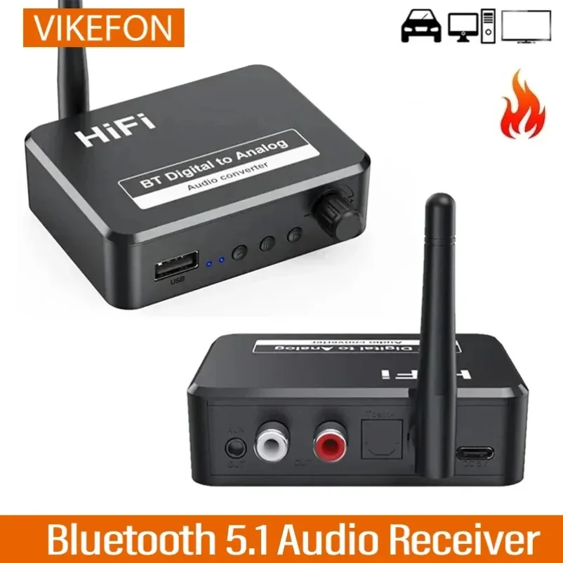 Adaptador de Áudio Sem Fio Bluetooth 5.1 2 em 1 com DAC, Conversor de Entrada para U-Disk, Reprodução AUX 3.5mm e RCA HiFi Estéreo para Caixas de Som Adaptador de Áudio Sem Fio Bluetooth 5.1 2 em 1 com DAC, Conversor de Entrada para U-Disk, Reprodução AUX 3.5mm e RCA HiFi Estéreo para Caixas de Som