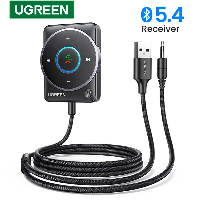 UGREEN-Adaptador para Receptor Automóvel com Microfones e Cancelamento de Ruído, Bluetooth USB 5.4, AUX, Kit Automóvel, Áudio Estéreo