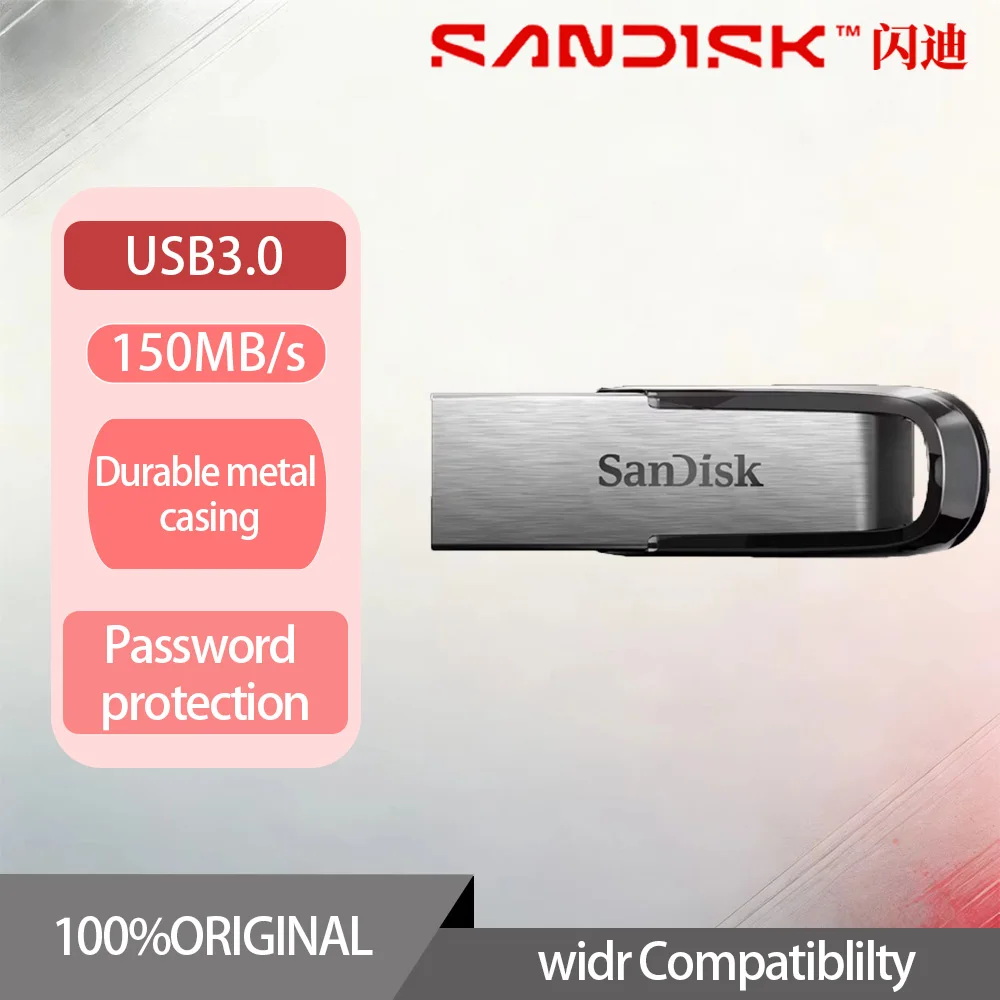 Pendrive SanDisk CZ73 USB 3.0 128GB, Pen Drive USB Flash Drive 16GB 32GB 64GB, Pen Drive Metálico 512GB, USB3.0 Stick 256GB 150MB/S, Memória USB