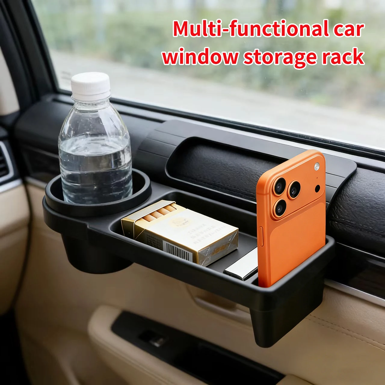 Caixa organizadora para carro com suporte para copos, porta-copos, porta-celular para janela da porta lateral, suporte de armazenamento suspenso para acessórios internos de veículos Caixa organizadora para carro com suporte para copos, porta-copos, porta-celular para janela da porta lateral, suporte de armazenamento suspenso para acessórios internos de veículos