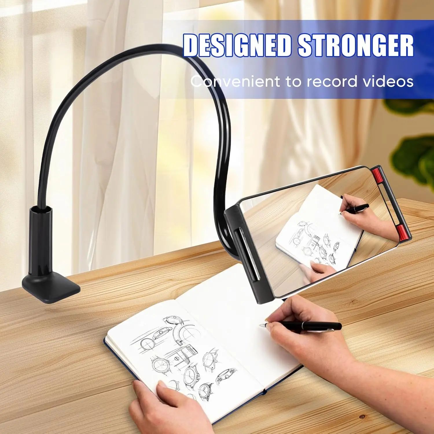 Suporte de Mesa Flexível 360° para Tablet com Braço Ajustável e Clipe para iPad, iPhone, Samsung de 4.7-12.9 Polegadas - 1 Unidade