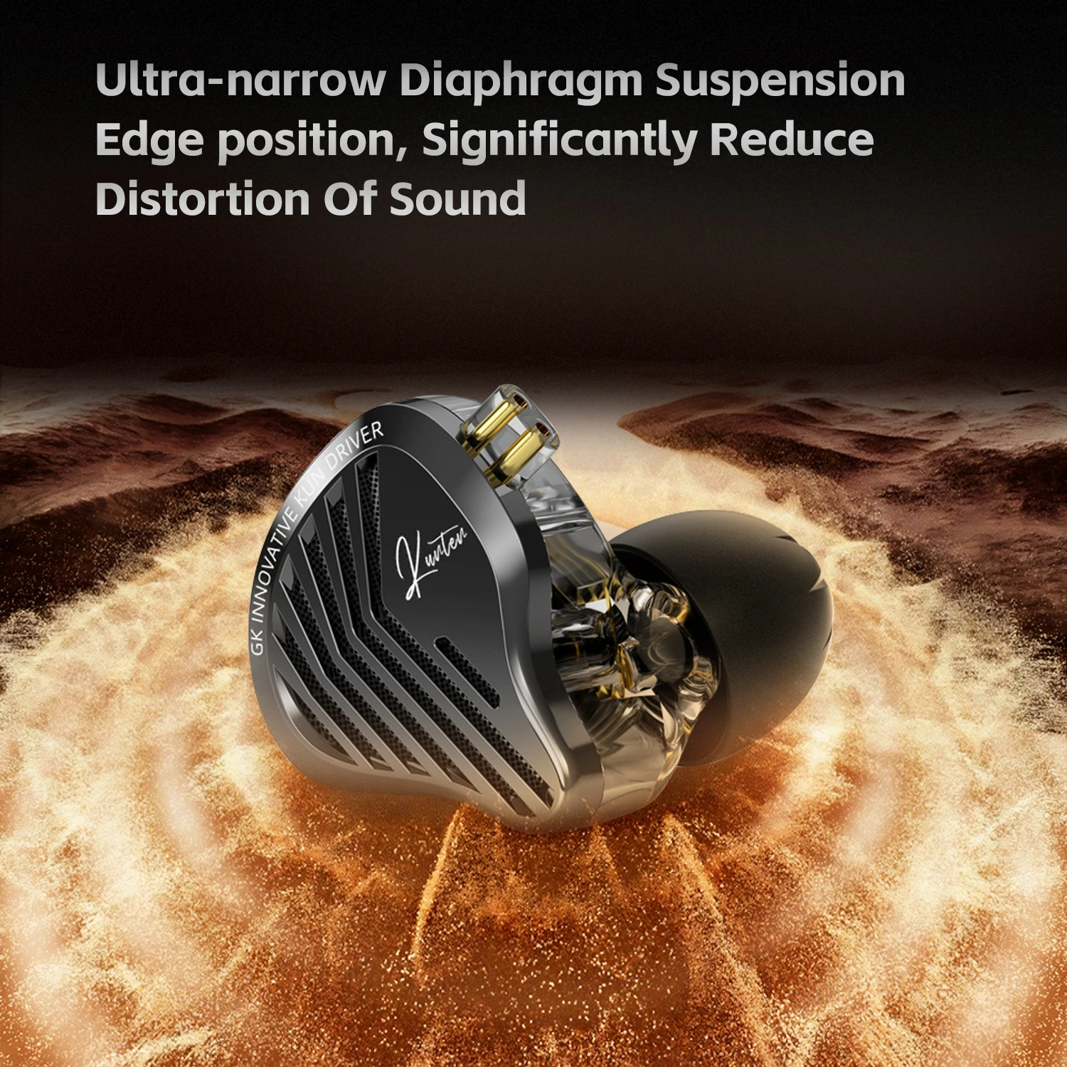 GK KUNTEN Dynamic Drive Heavy Bass Fones de ouvido HIFI Sports Metal Destacável 2PIN Compatível com KZ Zenith EDX PRO