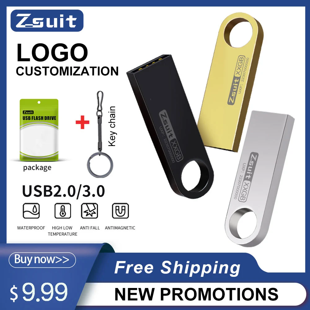 10 peças de metal usb flash drives 64gb à prova d' água usb stick 4gb chaveiro grátis pen drive 3.0 presente frete grátis memória usb 2.0 logotipo grátis