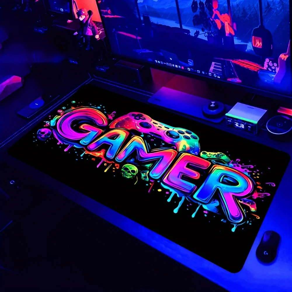 Mouse Pad Grande com Padrão de Gamepad, Mousepad XXL para Jogos, Tapetes para Teclado Gamer, Tapetes de Mesa para Escritório e Laptop, Tapete de Mesa Antiderrapante de Borracha para Casa