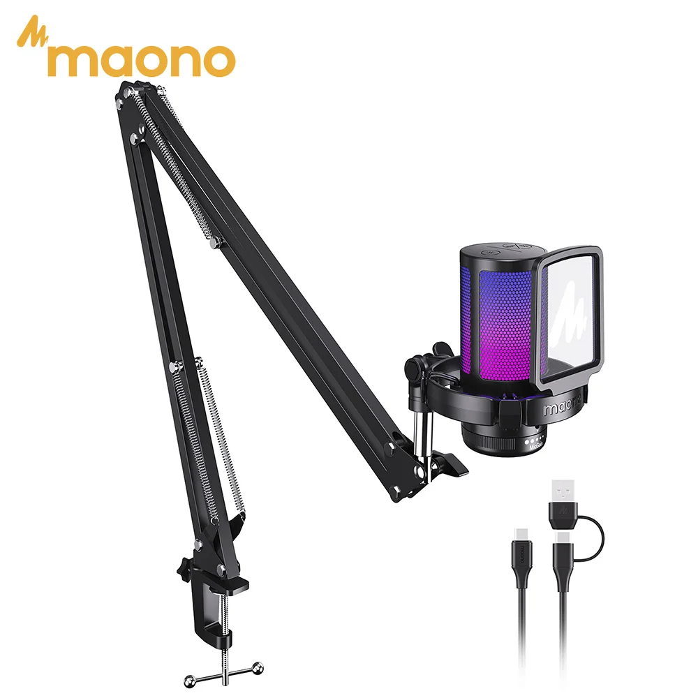 Microfone USB para Jogos MAONO DGM20S, Microfone Condensador com Luz RGB, Cancelamento de Ruído, Braço Ajustável para Streaming, Podcast, YouTube, Tiktok Microfone USB para Jogos MAONO DGM20S, Microfone Condensador com Luz RGB, Cancelamento de Ruído, Braço Ajustável para Streaming, Podcast, YouTube, Tiktok