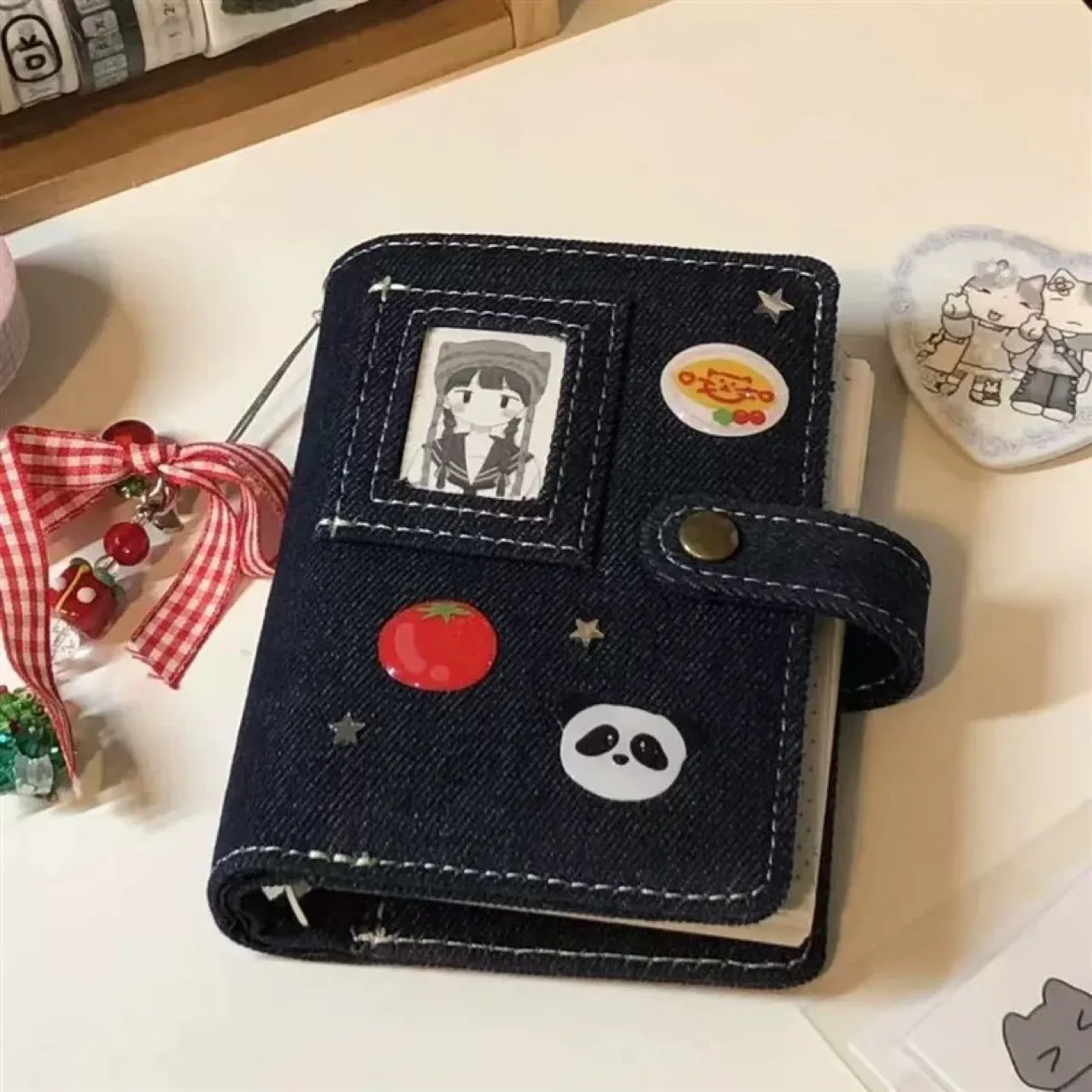 Ins retro denim azul m5 mão livro página interna estudante de alta aparência japonês bolso de caderno de folhas soltas