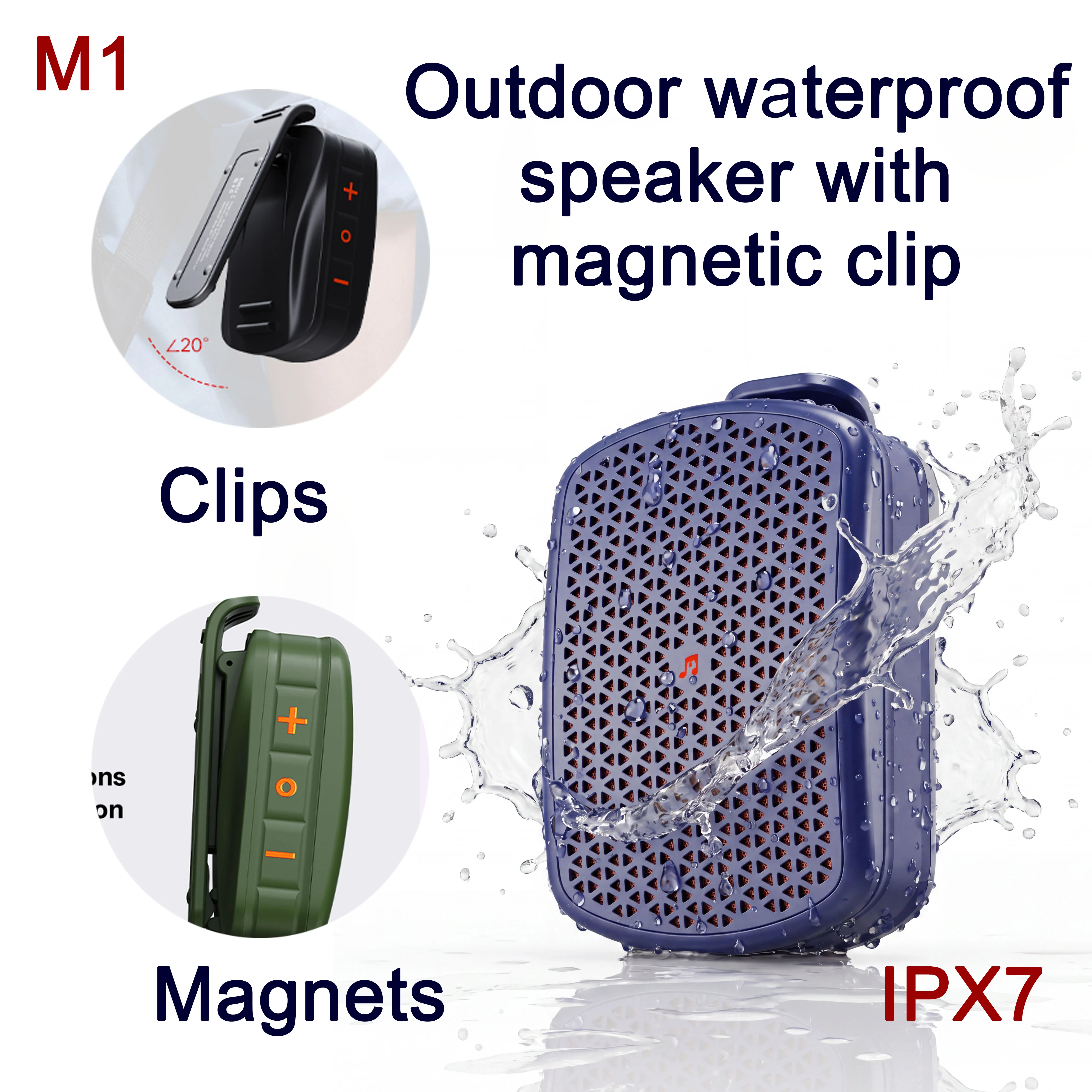 Caixa de Som Bluetooth Portátil com Clip Magnético à Prova d'Água Sem Fio para Atividades ao Ar Livre como Fitness, Caminhadas, Ciclismo e Camping