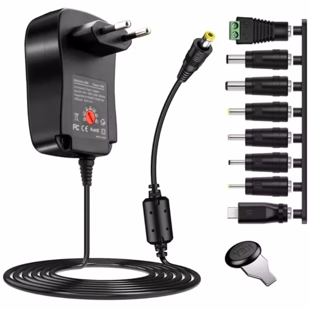 Adaptador 30w 3v 4.5v 5v 6v 7.5v 9v 12v adaptadores de alimentação de tensão ajustável ue/eua usb conversor de fonte de carregador universal com 8 pontas