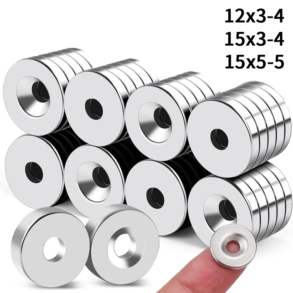 Ímã de Neodímio NdFeB Redondo Pequeno de 4mm com Furo de 12x3, 15x3, 15x5, Ímã de Geladeira Permanente de Terra Rara Potente com Parafuso M4