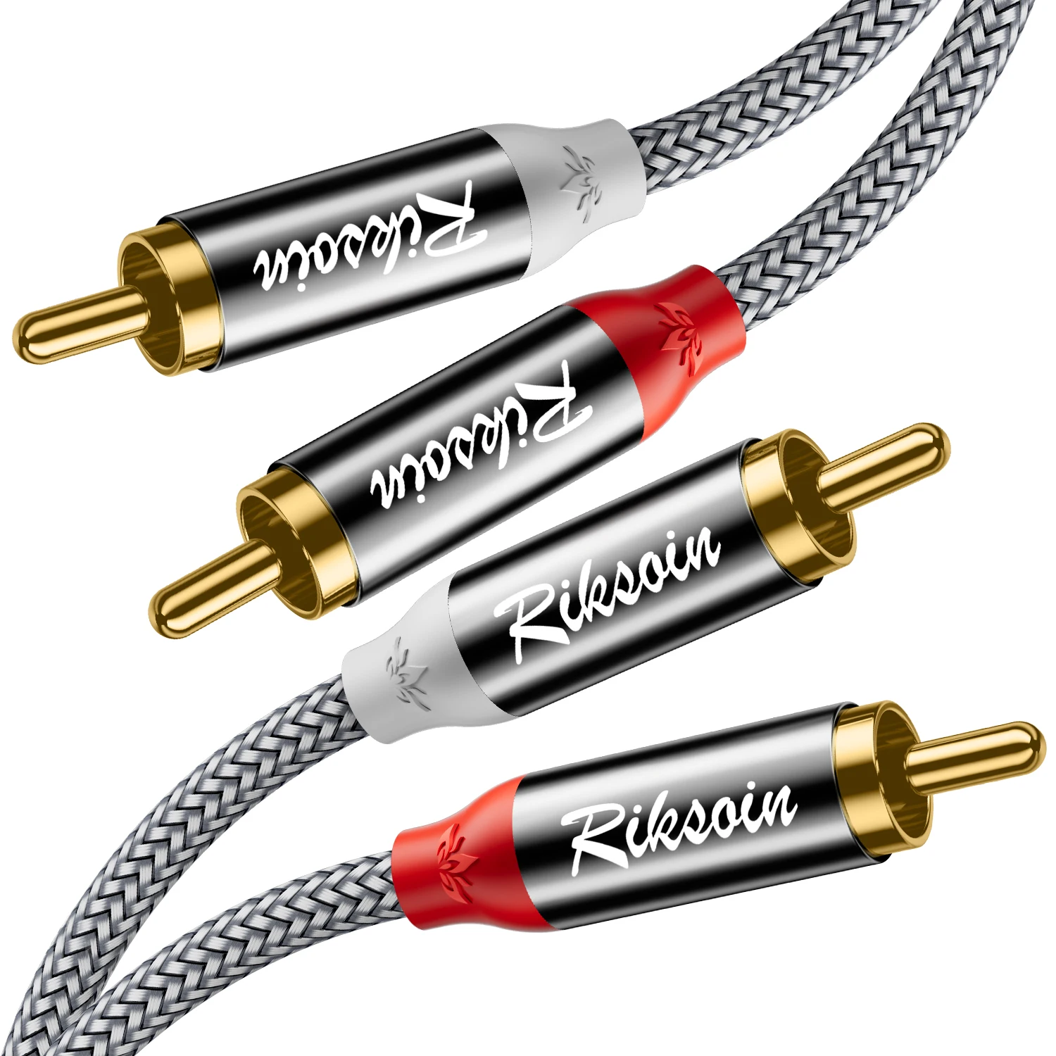 Cabo RIKSOIN 2RCA, 2-RCA Macho para 2-RCA Macho, Áudio Hi-Fi para Subwoofer, para HDTVs, Home Theater, Caixas de Som Hi-Fi, Reprodutores de DVD