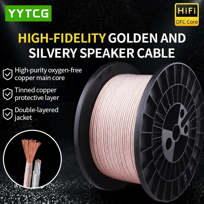 YYTCG DIY Cabo de áudio HIFI sem oxigênio Cabo de alto-falante OFC de cobre puro para estéreo de carro, alto-falantes de home theater, som surround