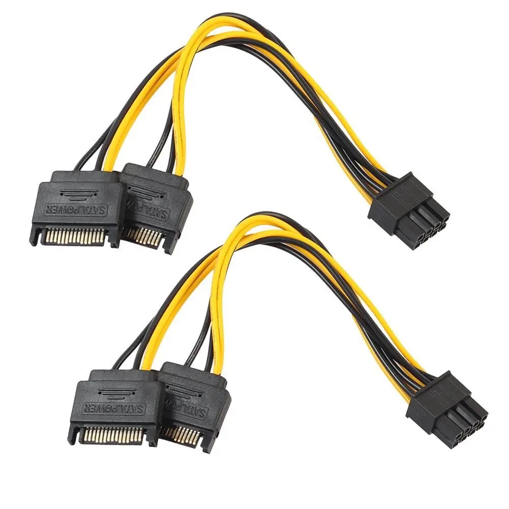 2 peças dupla 15 pinos sata macho para pcie 8 pinos (6 + 2) macho pci express pci-e placa de vídeo divisor adaptador cabo de alimentação