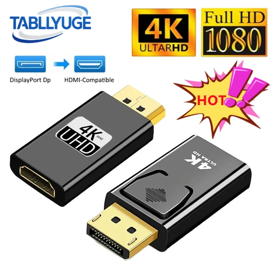 Adaptador DisplayPort para HDMI 4K/1080P DP Macho para Fêmea, Conversor HD 4K60Hz para Laptop, PC e Projetor Adaptador DisplayPort para HDMI 4K/1080P DP Macho para Fêmea, Conversor HD 4K60Hz para Laptop, PC e Projetor